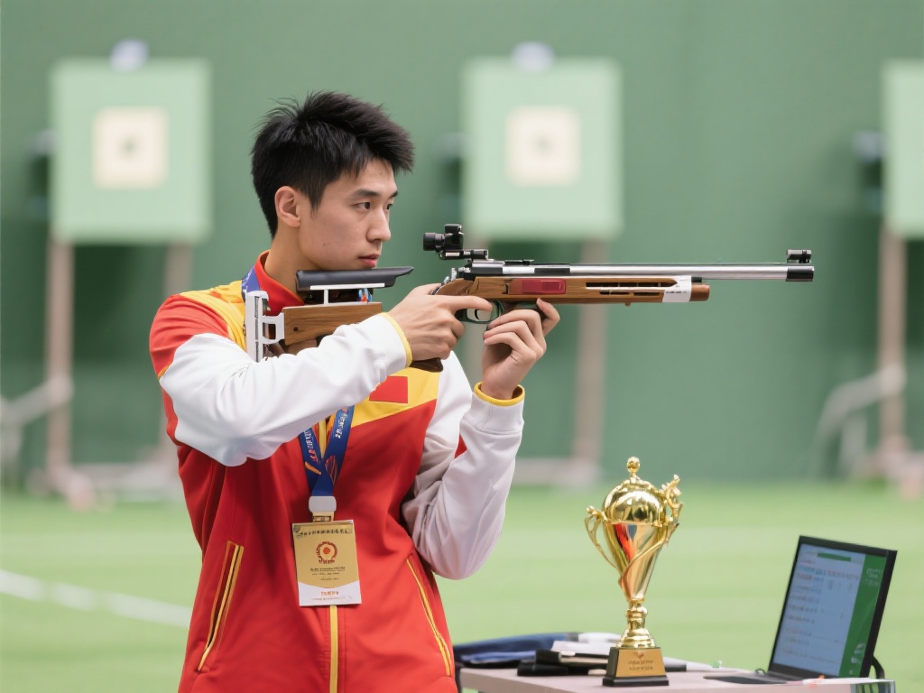 胡凯技压群雄勇夺男子10米气手枪冠军 据了解,与胡凯同场竞技的选手均为世界级射
